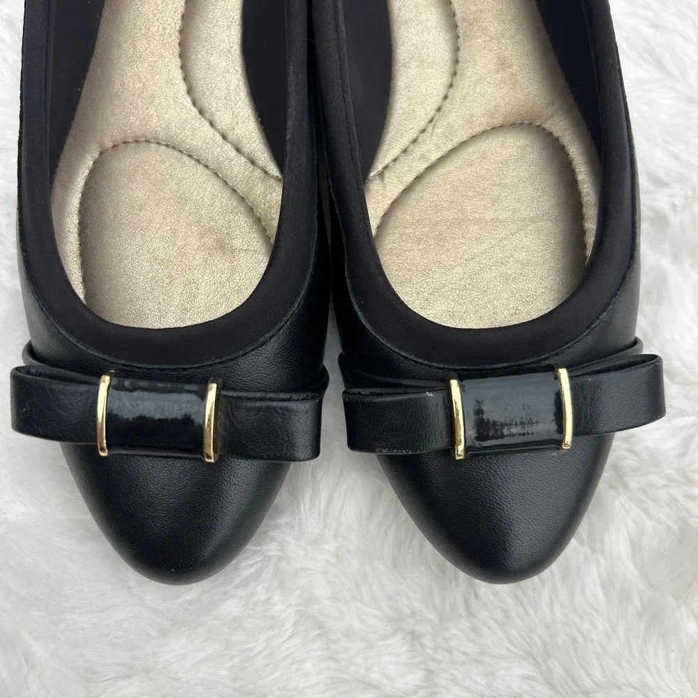Bandolino Black Leather Slip-On Wedge Flat Bow Comfort Dress Shoes Size 7